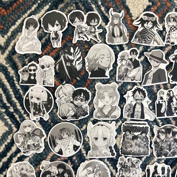 Kawaii Japanese Anime Sticker Set of 50 pcs Black and White - Picture 5 of 6